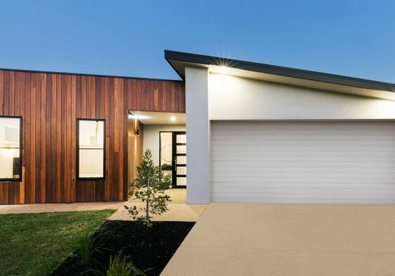 Contemporary new Australian home lighting at dusk